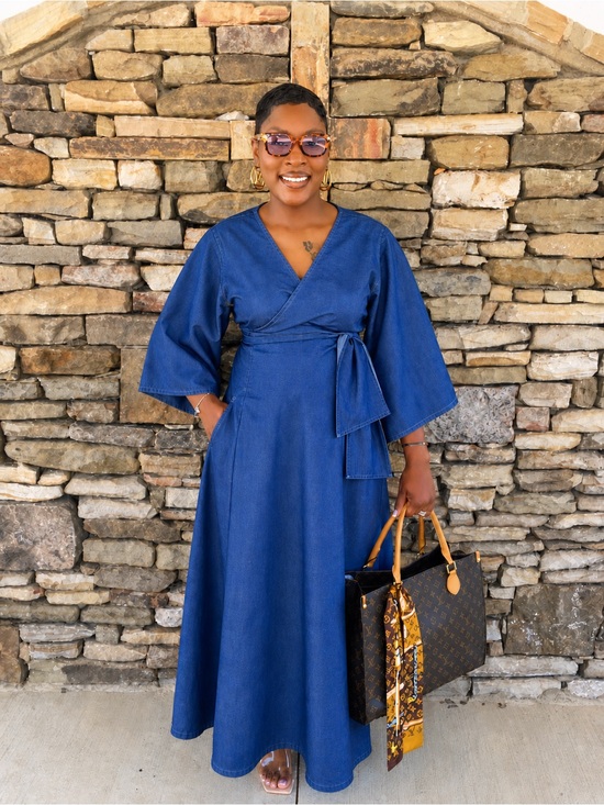 Dresses & Skirts - Women's Denim Wrap Maxi Dress - Blue